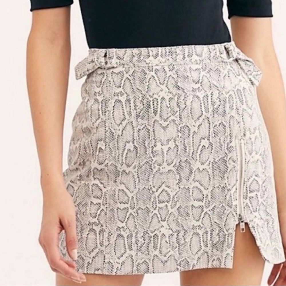 Free People Midnight Magic Faux Snake Print Zip Mini Skirt Grey Size 4